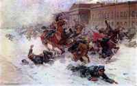 Жестокий разгон рабочей демонстрации казаками, 1914г